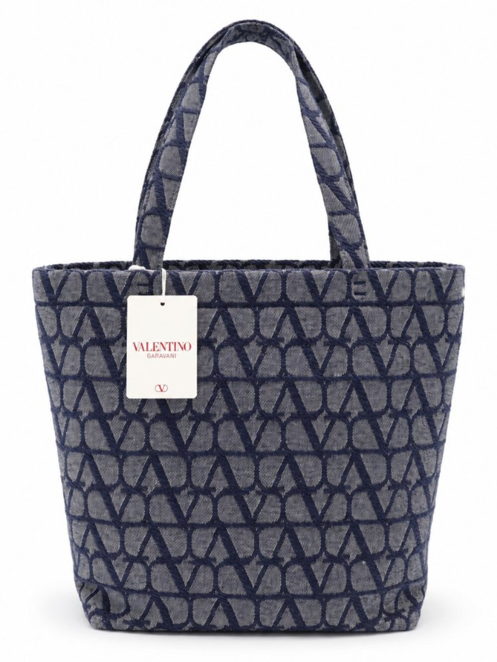 Valentino VLogo Denim Tote – Blue, Large (Pre-Owned)